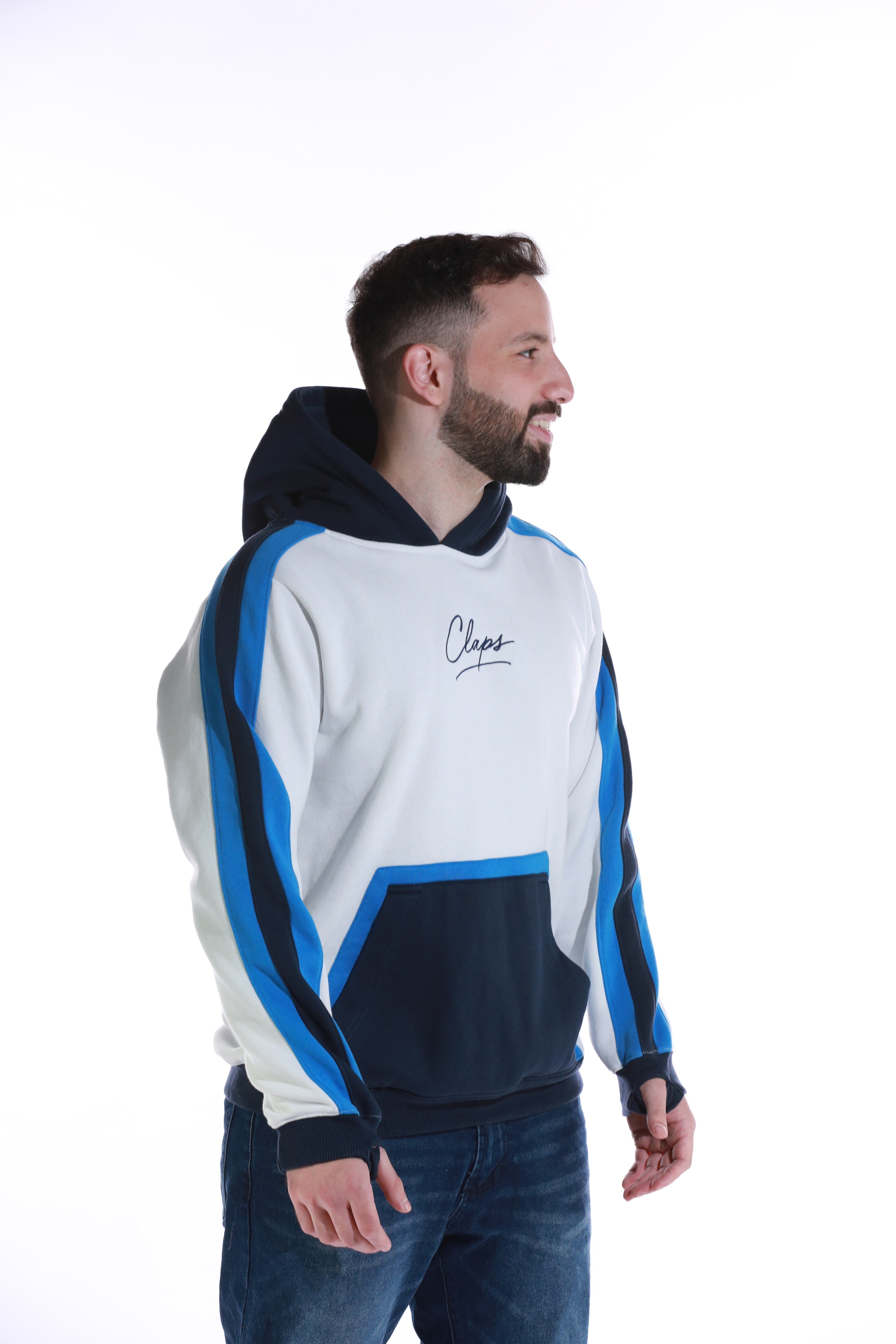 blue hoodie