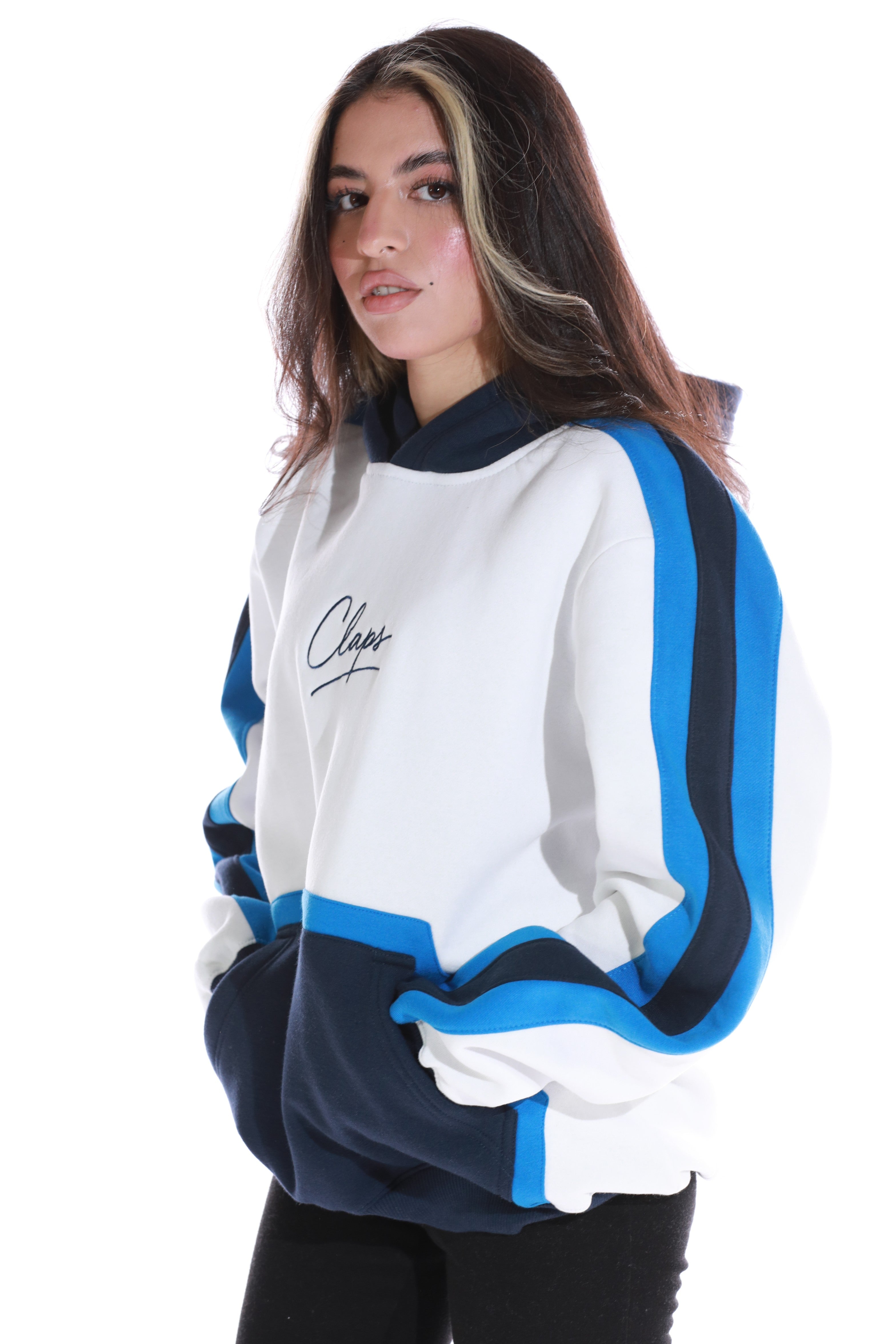 blue hoodie