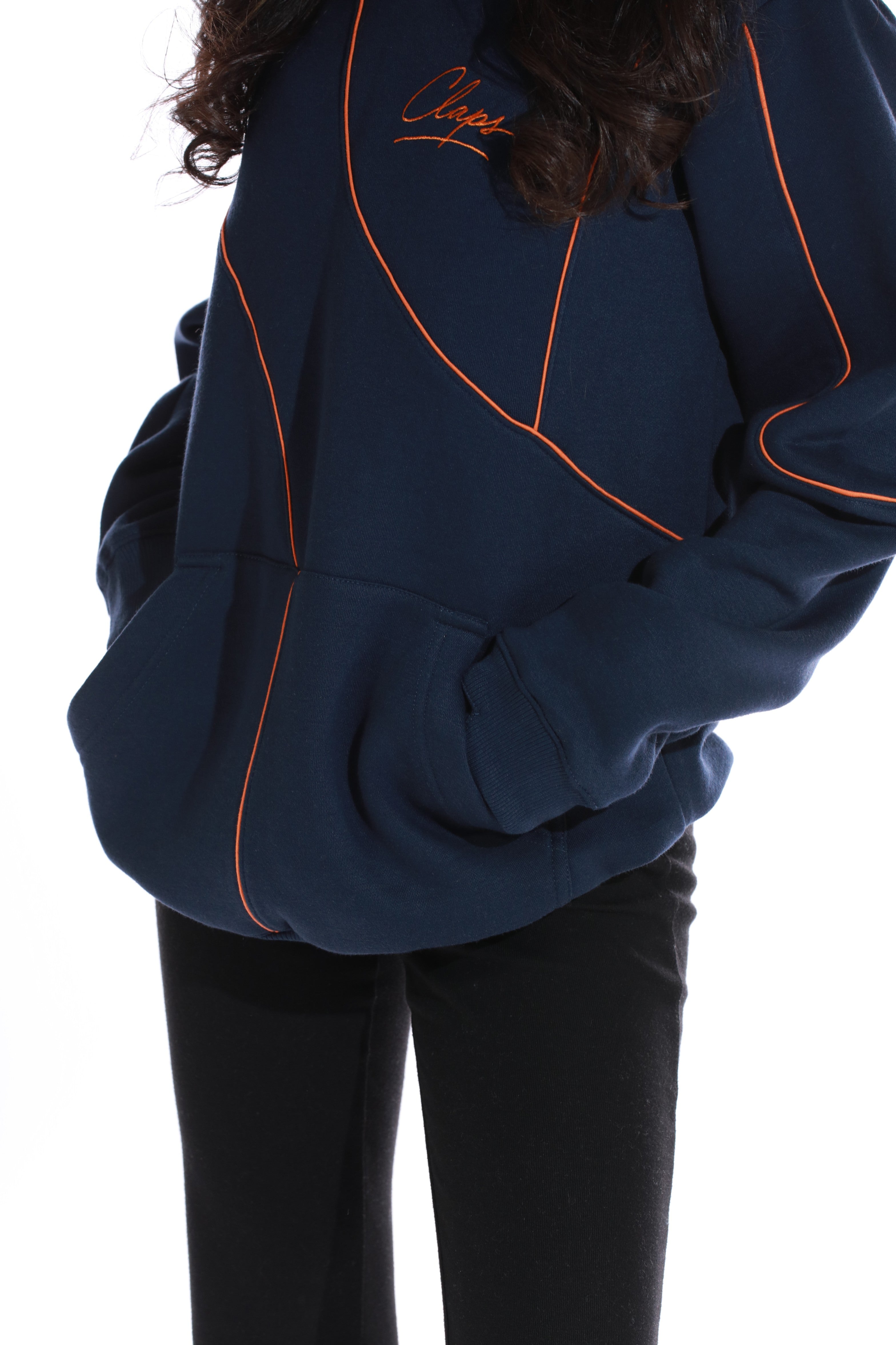 orange double cap hoodie