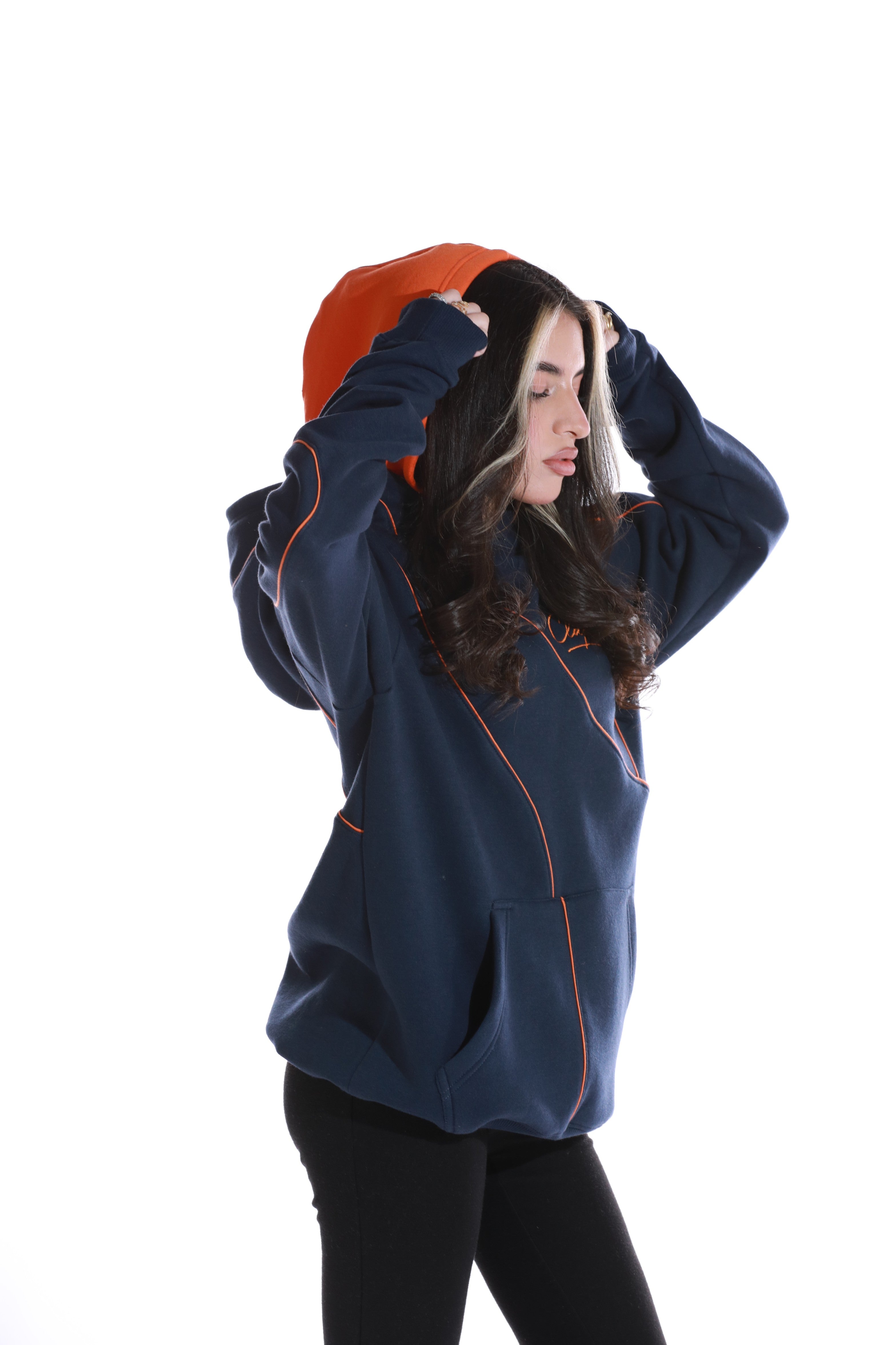 orange double cap hoodie