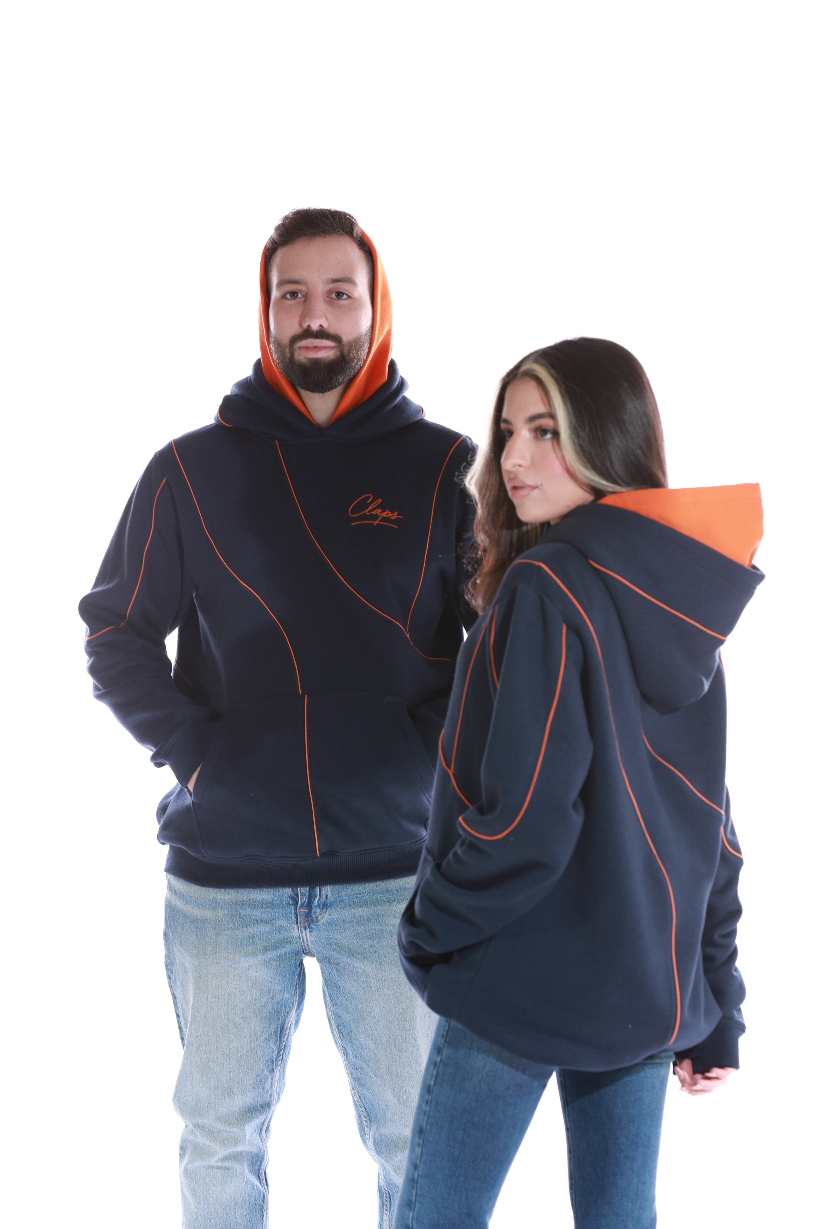 orange double cap hoodie