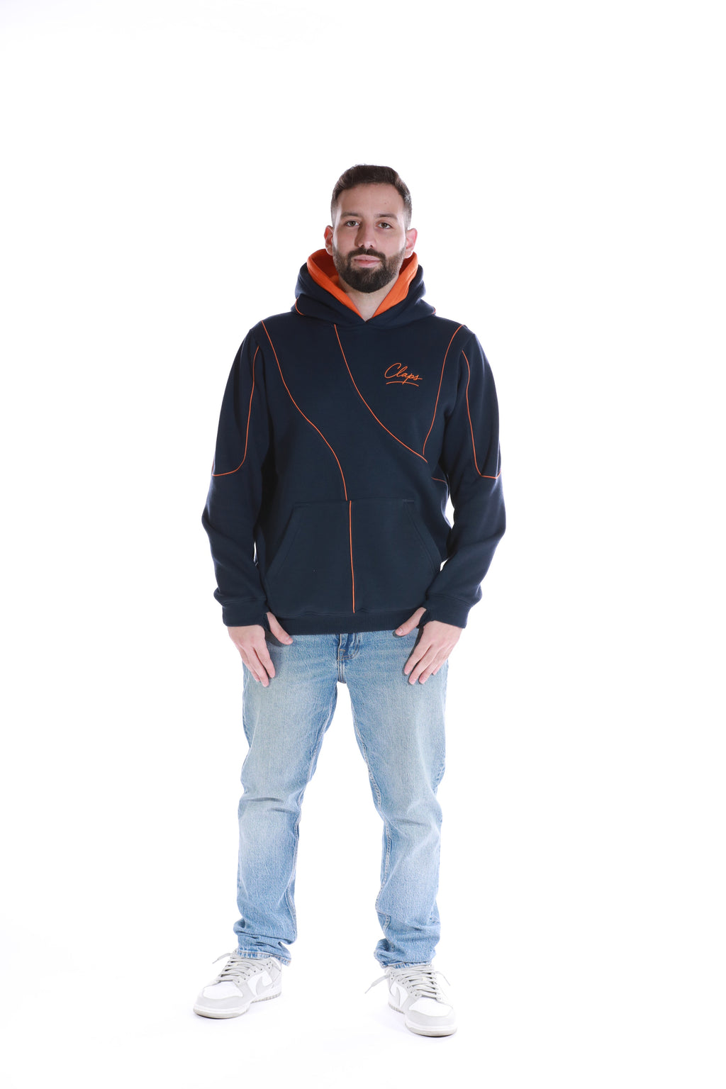 orange double cap hoodie