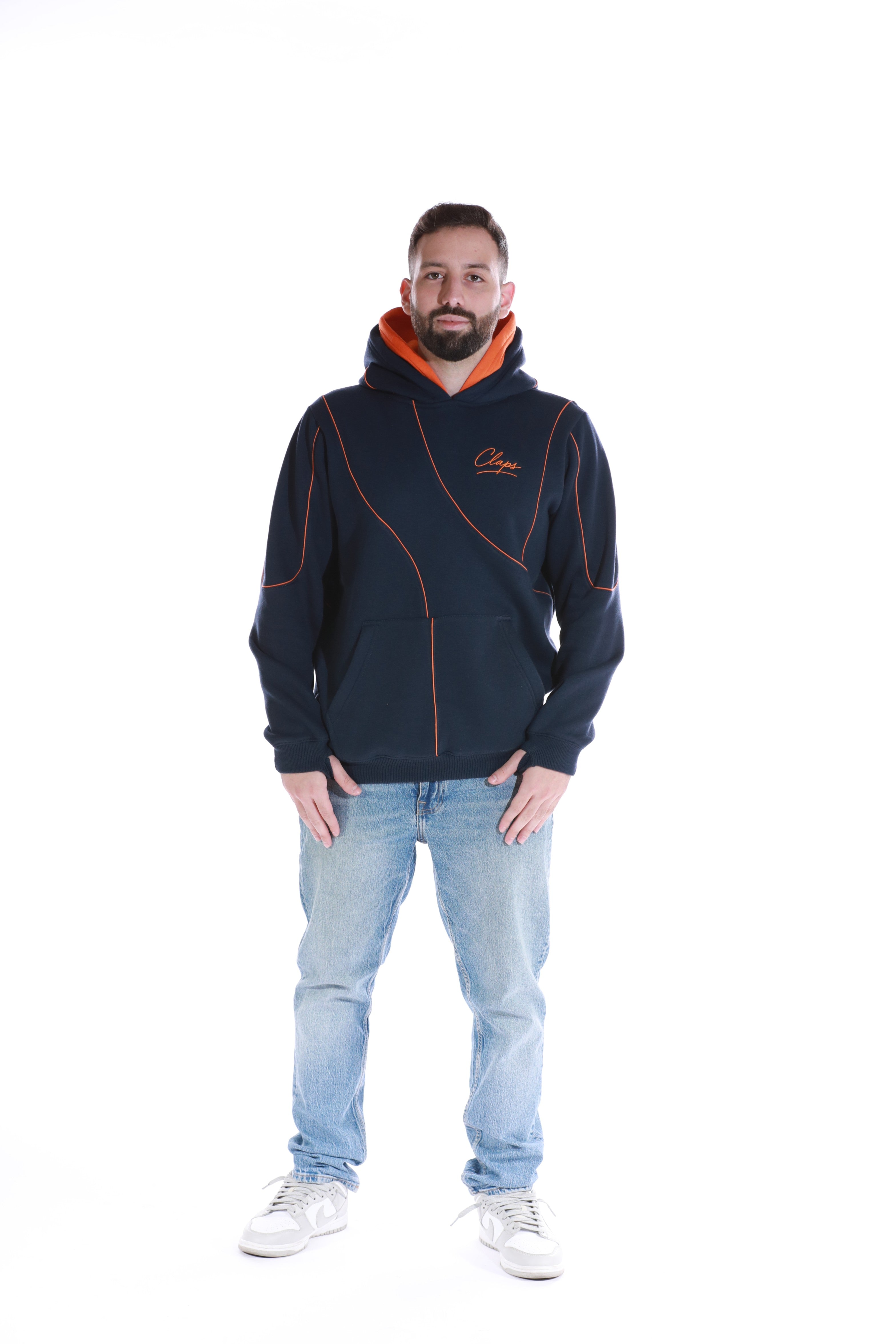 orange double cap hoodie